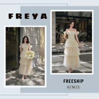 🛍FREYA SHOP🛍 🛍Đầm Váy Nữ🛍 Đầm công chúa vải lưới phối ren hoa phi xoè ba tầng cúp ngực đính nơ vai dễ thương mặc đi