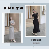 🛍FREYA SHOP🛍 🛍Đầm Váy Nữ🛍  Đầm maxi thời trang nữ chất thun gân tay ngắn cổ tròn váy đuôi cá dài thiết kế xinh xắn n