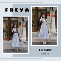 🛍FREYA SHOP🛍 🛍Đầm Váy Nữ🛍 Đầm thời trang nữ mặc đi chơi chất lụa tay ngắn cổ sơ mi váy dài dáng xòe kèm đai thiết kế