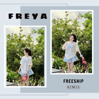 🛍FREYA SHOP🛍 🛍Đầm váy nữ🛍 Set bộ đùi đi chơi áo chất tăm lạnh quần chất lụa viền bèo áo cổ tròn đính nơ kiểu dáng xi