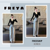 🛍FREYA SHOP🛍 🛍Set Bộ Nữ🛍  Set bộ dài áo thun gân dài tay cổ chữ V phối quần jeans Quảng Châu ống đứng cao cấp kèm đa