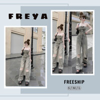 🛍FREYA SHOP🛍 🛍Set Bộ Nữ🛍  Set jeans Quảng Châu cao cấp dày dặn áo cúp ngực gài nút quần dài ống rộng rách gối thời t