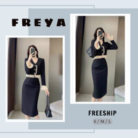🛍FREYA SHOP🛍 🛍Set Váy Nữ🛍 Sét váy thời trang nữ mặc đi chơi chất cotton lạnh phối bèo voan áo tiểu thư nút tay dài m