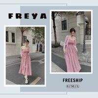 🛍FREYA SHOP🛍 🛍Set Váy Nữ🛍 Đầm đũi caro sọc hồng 2 dây maxi thời trang nữ mặc Hè mát mẻ kèm khoác borip hồng tay dài