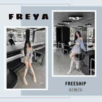 🛍FREYA SHOP🛍 🛍Set Váy Nữ🛍Set váy chất vải thun tăm tàu thoáng mát áo cổ vuông sát nách khoác dài tay chân váy xoè