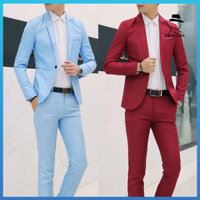 Frolada 2 Chiếc Thời Trang Nam Màu Trơn Ve Áo Nút Dài Tay Slim Blazer Phù Hợp Với Quần