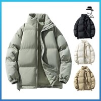 Frolada Mùa Đông Áo Cotton Đứng Cổ Dài Tay Dây Kéo Placket Puffer Áo Khoác Túi Màu Trơn Rời Phù Hợp Với Dày Ấm Áp Áo Khoác Ngoài