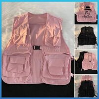 Frolada Nam Áo Khoác Không Tay Nhiều Túi Thiết Kế Khóa Đóng Áo Áo Màu Trơn Mỏng Cắm Trại Câu Cá Áo Khoác