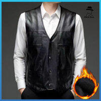 Frolada Nam Áo Vest Màu Trơn Đơn Ngực Rời Chống Lạnh Plus Kích Thước Giả Da Cổ Chữ V Sang Trọng Lót Áo Khoác Dạo Phố