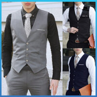 Frolada Nam Công Sở 4 Nút Cổ Chữ V Áo Khoác Không Tay Slim Fit Làm Việc Áo Cưới