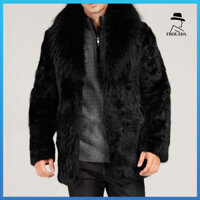 Frolada Nam Giả Lông Thú Áo Khoác Áo Khoác Lông Cừu Màu Trơn Có Cổ Lông Ve Áo Dày Chống Gió Mùa Đông Áo Khoác