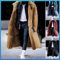 Frolada Nam Mùa Đông Áo Khoác Lông Thú Giả Làm Dày Tay Dài Túi Màu Trơn Ấm Midi Chiều Dài Plus Kích Thước Nút Áo Ngoài Trời Cho Cắm Trại