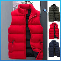 Frolada Nam Thu Đông Màu Trơn Áo Áo Cổ Đứng Không Tay Chống Nước Dây Kéo Ngoài Trời Placket Puffer Áo Khoác