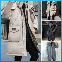 Frolada Nam Xuống Áo Khoác Lông Cổ Có Mũ Trùm Đầu Dài Tay Màu Mùa Đông Áo Dây Kéo Placket Túi Dày Puffer Áo Khoác Ngoài