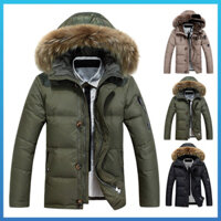 Frolada Nam Xuống Áo Khoác Lông Cổ Có Mũ Trùm Đầu Dây Rút Dài Tay Màu Trơn Mùa Đông Áo Dây Kéo Placket Túi Dày Puffer Áo Khoác Ngoài