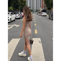 (From Tokizland) Váy ôm body lệch vai xẻ đùi tôn dáng phong cách trẻ trung năng động