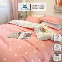[fs] Bộ chăn ga gối 4 món kèm vỏ gối cotton poly trái tim vintage , Bộ ga gối drap giường bo chun - Otama Bedding