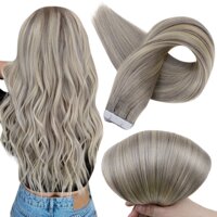 Fshine Human Hair Tape in Extensions 18 Inch Tape in Hair Extensions Balayage Color 19A Fading to 60 Platinum Blonde Hair Extensions Tape in Human ...