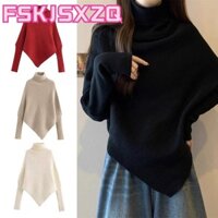 Fskjsxzq Áo Len Đan, Tay Dài Cổ Cao Không Đều, Áo Chui Đầu Nữ Dày Ấm Áp Nữ