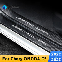 (Ft) Tấm chắn cửa ô tô Tấm chắn ngưỡng bảo vệ nội thất Giả sợi Carbon Miếng dán phụ kiện cho Chery OMODA C5 2022 2023