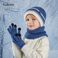 Fudeshe 3 Cái / bộ Mũ Trẻ Em, Ấm Áp Chống Gió Trẻ Em Mũ Khăn Bộ Găng Tay, Quà Tặng Dễ Thương Dệt Kim Mềm Mitten Bé Trai Bé Gái