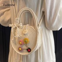 Fudeshe dệt thủ công, Túi xách lưu trữ dệt dây, Giỏ dã ngoại đi biển phong cách nông thôn thủ công