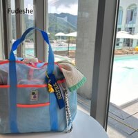 Fudeshe đi biển FUDESHE, Túi đựng đồ bơi thể dục sức chứa lớn, Mua sắm du lịch gấp lưới trong suốt di động