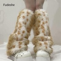 Fudeshe Fur Leg Warmers, Dày Da Báo In Sang Trọng Quần Legging Boots Cover, Phụ Nữ Mùa Đông Ấm Áp Bông Tai Kẹp Chân Tất