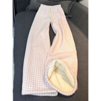 Fufu sữa thật nhẹ nhàngSữa Xanh Houndstooth Lông Cừu Lót Quần Nữ Mùa Đông Lông Cừu Lót Dày Tất Cả Trận Đấu Quần