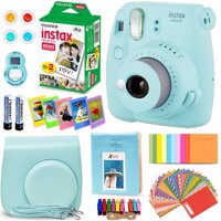 FujiFilm Instax Mini 9 Instant Camera ICE Blue + Fuji INSTAX Film (20 Sheets) + Custom Camera Case + Instax Album + 60 Colorful Stickers + 20 Emoji Stickers + Fun...