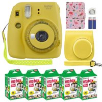 Fujifilm Instax Mini 9 Instant Camera Clear Yellow with Clear Accents with Custom Case + Fuji Instax Film Value Pack (50 Sheets) Designer Photo Alb...