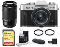 FUJIFILM X-T30 Mirrorless Digital Camera XC 15-45mm f/3.5-5.6 OIS PZ Lens (Silver) 2 Lens Bundle with (XC 50-230mm f/4.5-6.7 OIS II Lens, Black)