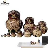 Fujiou Động Vật Nga Làm Tổ Búp Bê, 10 Lớp Họa Tiết Động Vật Cú Nâu Matryoshka Đồ Chơi Búp Bê, Thủ Công Nga Hoạt Hình Handmade Động Vật Bằng Gỗ Xếp Chồng Búp Bê Bé Trai Trẻ Em
