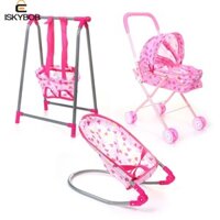 Fujiou Play House Trẻ mới biết đi, Ghế ăn giả vờ chơi búp bê Giường xích đu, Phụ kiện nhà búp bê Đồ chơi lắp ráp Mô phỏng búp bê nhựa Ghế bập bênh cho trẻ mới biết đi