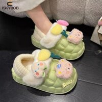 Fujiou Sang Trọng Giày Ngoài, Dép Lông Tơ Dày Nữ, Giày Gia Đình Thường Ngày Hoa Gấu Chống Trơn Trượt Mềm Mại Sang Trọng Dép Nhà