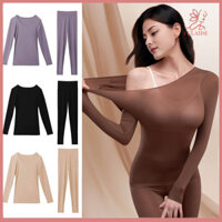 Fulaide 2 Cái / bộ Mùa Đông Nữ Giữ Nhiệt Bộ Đồ Lót Cổ Tròn Dài Tay Ấm Mỏng Mỏng Phù Hợp Với Đàn Hồi Cao Thời Tiết Lạnh Bộ Đồ Ngủ Homewear Quần Áo Ngủ