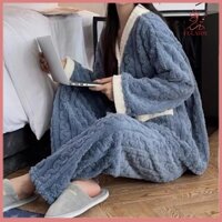 Fulaide 2 Cái / bộ Phụ Nữ Ấm Áp Loungewear Bộ Thu Đông Dày Sang Trọng Bộ Đồ Ngủ Giữ Nhiệt Cổ Chữ V Áo Dài Tay Ống Rộng Quần Dài San Hô Bộ Đồ Gia Đình
