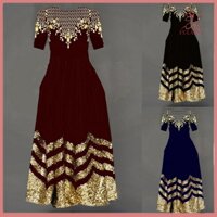 Fulaide Đầm Maxi Cổ Tròn In Hoa Vintage Cao Cấp Nửa Tay Áo Cho Tiệc