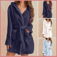 Fulaide Nữ Áo choàng tắm mùa đông Màu trơn Đồ ngủ dày Thắt lưng ấm Cardigan Thắt lưng bó sát Hấp thụ nước sang trọng Váy ngủ nữ cho gia đình