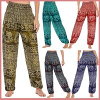 Fulaide Nữ Harem Quần Tập Yoga Có Túi Rộng Co Giãn Eo Thái In Hình Voi Rộng Quần Đi Nghỉ Làm Bloomers