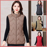 Fulaide Nữ Mùa Đông Áo Vest Áo Dày Đệm Đứng Cổ Bảo Vệ Cổ Không Tay Áo Khoác Ngoài Dây Kéo Đóng Cửa Màu Trơn Giữ Ấm Áo Khoác