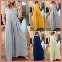 Fulaide Nữ Mùa Hè Áo liền quần Rời Chân Rộng Đáy Sâu Không Tay Đáy Sâu Nút Có Thể Điều Chỉnh Dây Đeo Vai Túi Backless Quần yếm Nữ