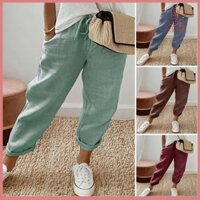Fulaide Nữ Quần Màu Trơn Rời Phù Hợp Với Quần Dài Co Giãn Dây Thắt Lưng Quần Dây Rút Có Thể Điều Chỉnh Có Túi