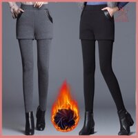Fulaide Nữ Skort Cao Cấp Slim Fit Chống Lạnh Ấm Áp Quần Thường Ngày Túi Thiết Kế Da Giả Quần Legging Hai Mảnh Giả