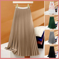 Fulaide Nữ Váy Maxi Co Giãn Cao Cấp Xếp Ly Váy Màu Trơn Mịn Satin Váy Chữ A Làm Việc Giải Trí Mặc