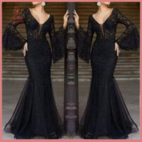 Fulaide Ren Chuông Tay Đầm Bodycon Đầm Ren Thanh Lịch Thêu Cổ Chữ V Đầm Dạ Hội Cho Dự Tiệc Maxi Áo Ôm Phù Hợp Với Cocktail Tiệc Cưới Khách Đầm