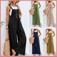 Fulaide Suspender Áo liền quần Rời Màu Trơn Không Tay Có Túi Dài Yếm Quần Ống Rộng Áo liền quần Ngoài Trời