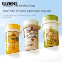 FULEWOTO Cốc thủy tinh yến mạch qua đêm, có nắp và thìa Bình Mason kín khí, Cốc sữa cầm tay Sữa chua chịu nhiệt