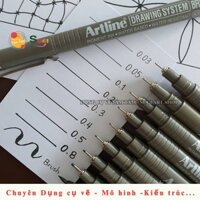 Full bộ bút line Artline Drawing System mực đen (0.03-0.05-0.1-0.2-0.3-0.4-0.5-0.6-0.7-0.8-BRUSH)