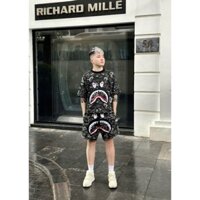 [Full Bộ] Đồ Bộ Nam BAPE Cá Mập – Áo Thun + Quần Short, Chất Cotton Co Giãn, Phong Cách Streetwear, Thể Thao, Unisex